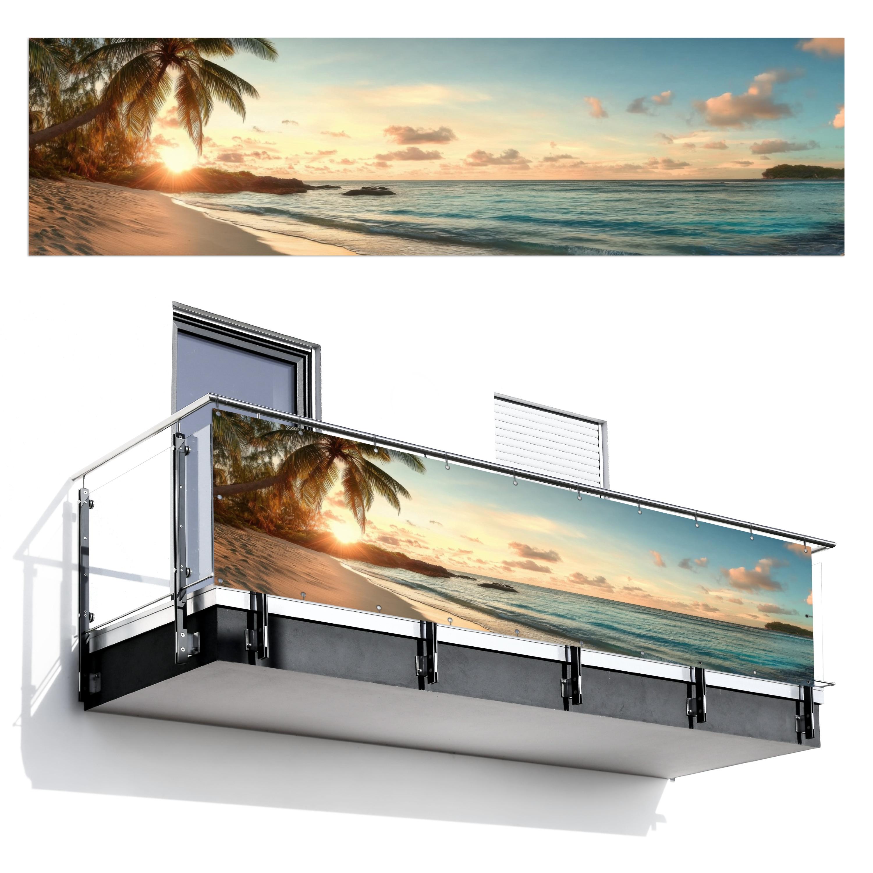 BALKON-SICHTSCHUTZ Strand - Palmen - Meer - Sonnenuntergang Witterungsbeständig 300x80 cm - Samtahornfarben, Kunststoff (300/80cm) - MuchoWow