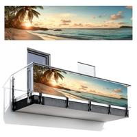 BALKON-SICHTSCHUTZ Strand - Palmen - Meer - Sonnenuntergang Witterungsbeständig 300x80 cm - Samtahornfarben, Kunststoff (300/80cm) - MuchoWow