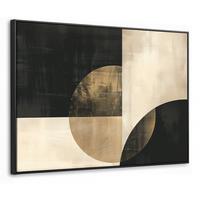 LEINWAND Bilder mit Rahmen - Abstrakt - Geometrische Formen - Schwarz - Gold - 100x70 - Ecru, Textil (100/70cm) - MuchoWow