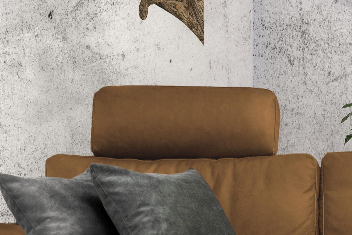 ECKSOFA XL MOTORISCHER RELAXFUNKTION LOLA Orange Leder Relaxfunktion - Cognac/Schwarz, Leder (304/178cm) - KAWOLA