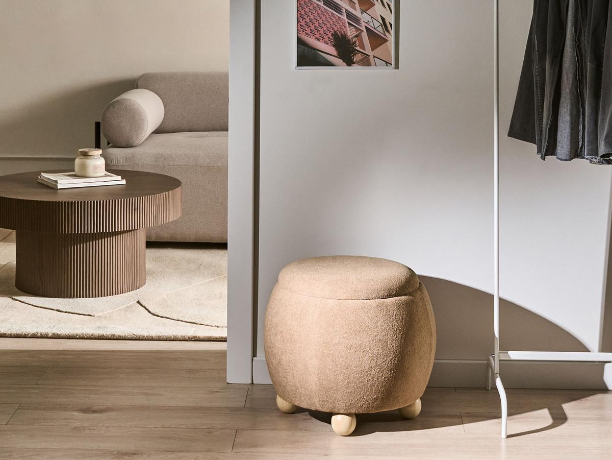 POUF mit Stauraum Bouclé Hellbraun Annabella - Hellbraun, Textil (40/42/40cm) - Beliani