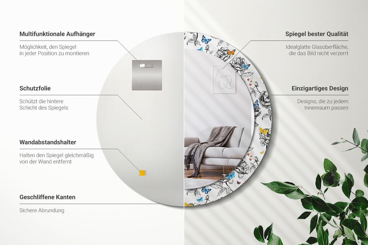 SPIEGEL Rund Ø 70 cm mit Aufdruck - Multicolor, Glas (70/70/0.4cm) - Wallfluent
