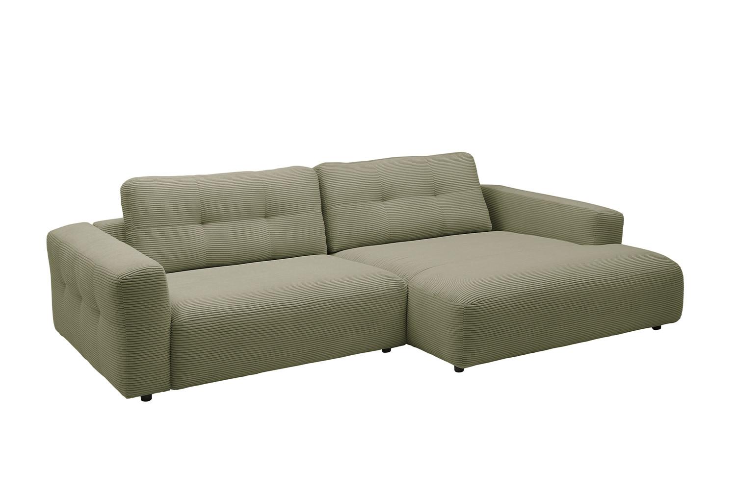 ECKSOFA XL MIKA Grün Cord - Schwarz/Olivgrün, Kunststoff/Textil (296/167cm) - KAWOLA