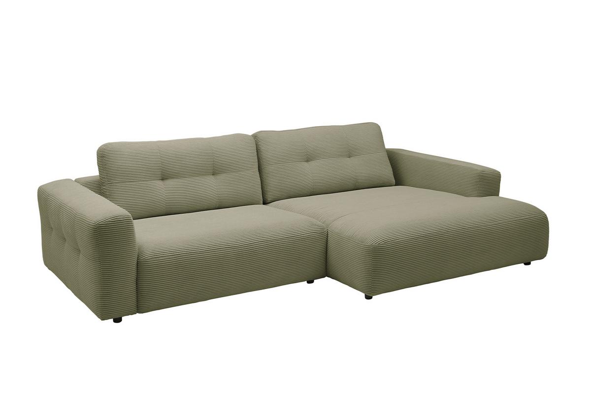 ECKSOFA MIKA Grün Cord - Schwarz/Olivgrün, Kunststoff/Textil (276/167cm) - KAWOLA