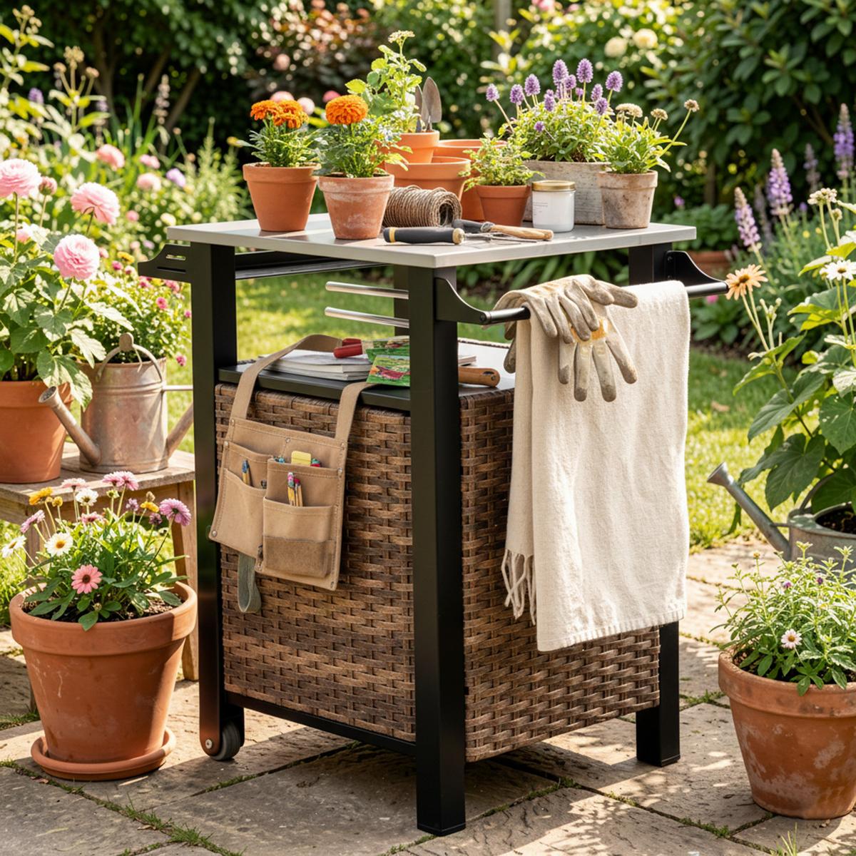 GARTENBEISTELLTISCH 76 cm Braun – Outdoor Servierwagen mit Edelstahlplatte & Rollen - Braun, Metall (57/76/85cm) - Urban Meuble