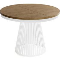 ESSTISCH Naro rund ausziehbar mit Weißem Lamellen-Metallgestell, Braun 120-200/120/76 cm - Alteiche/Weiß, Holzwerkstoff/Metall (120/196/76cm) - WFL GROUP