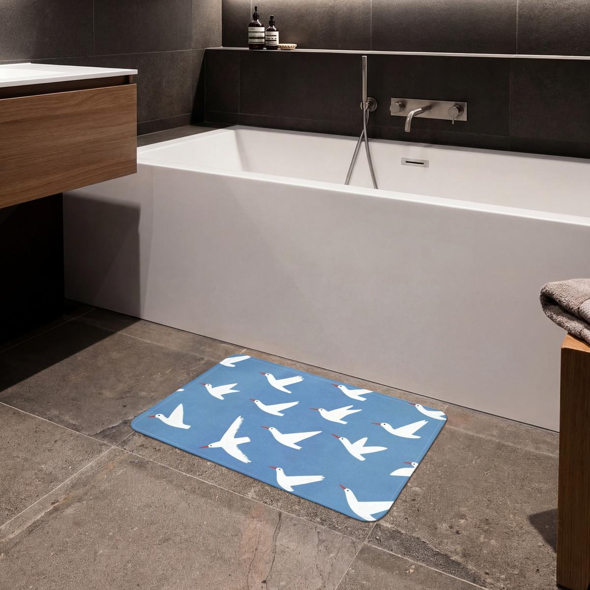 BADEMATTE Vögel - Weiß - Muster 60x40 cm - Blau, Textil (60/40cm) - OnlyWow