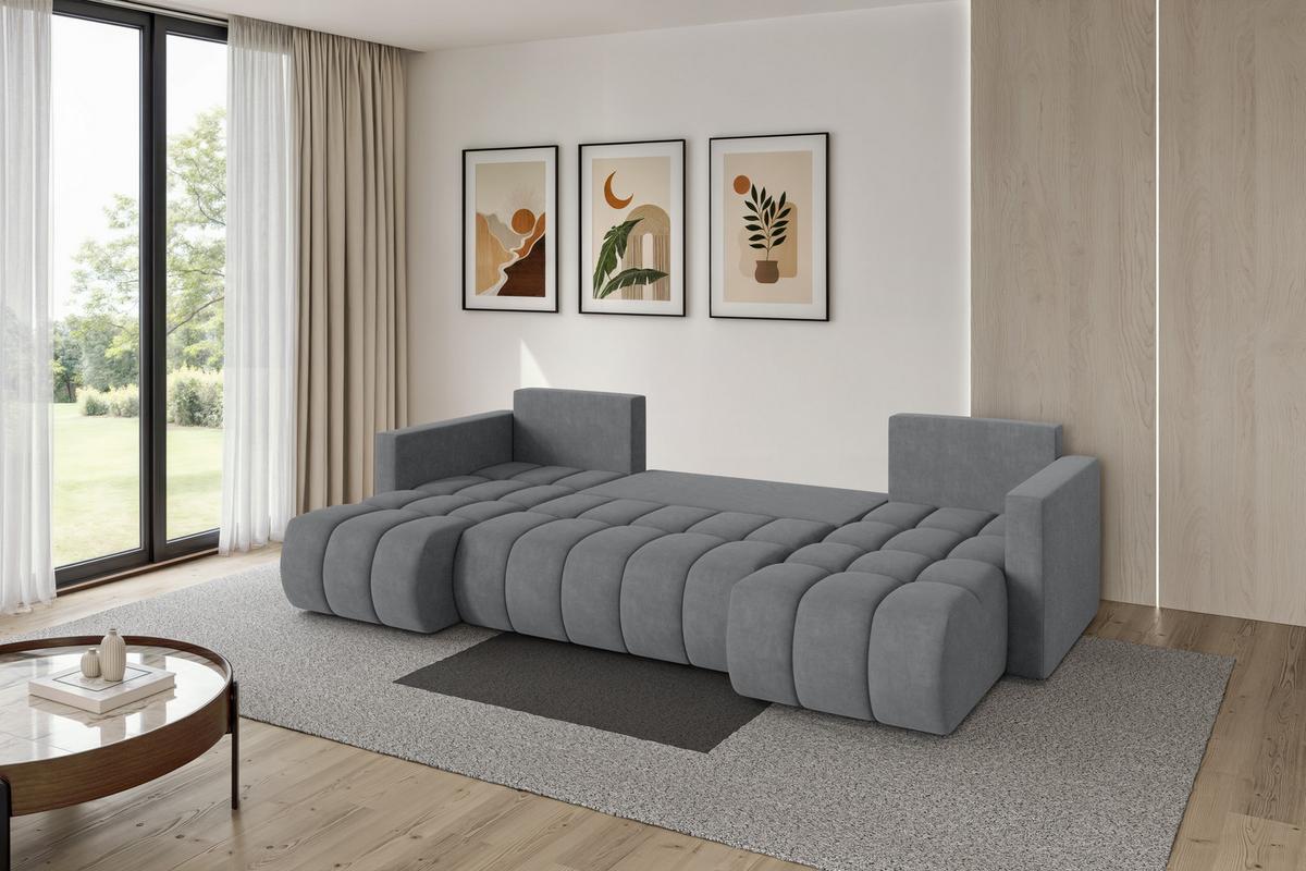 WOHNLANDSCHAFT mit Schlaffunktion und Bettkasten GARD-U 300x146x85 Grau Velours - Taupe/Schwarz, Holzwerkstoff/Kunststoff (300/85/146cm) - ALTDECOR