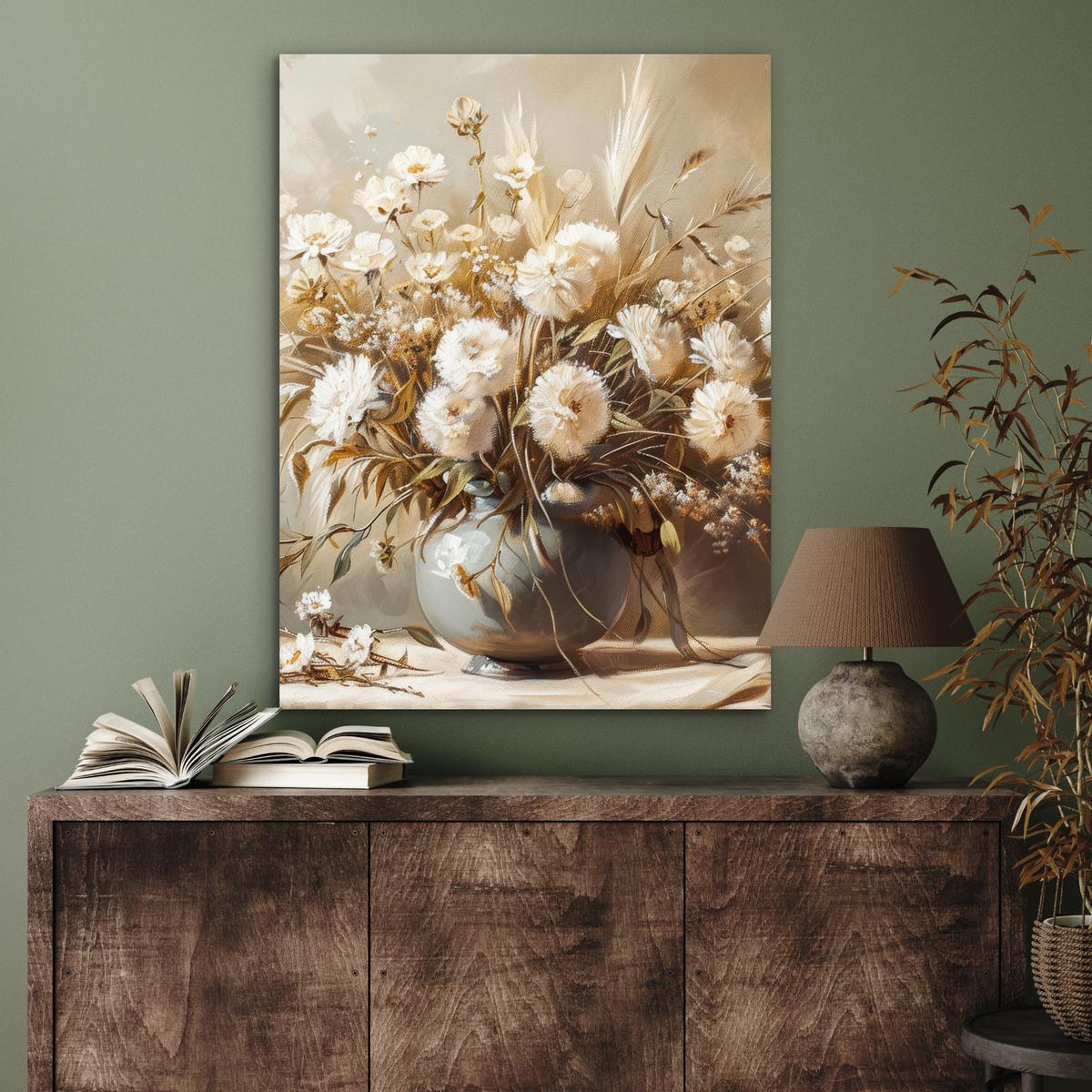 METALLBILD Blumen - Vase - Stilleben - Beige 60x80 cm - Creme, Metall (60/80cm) - MuchoWow