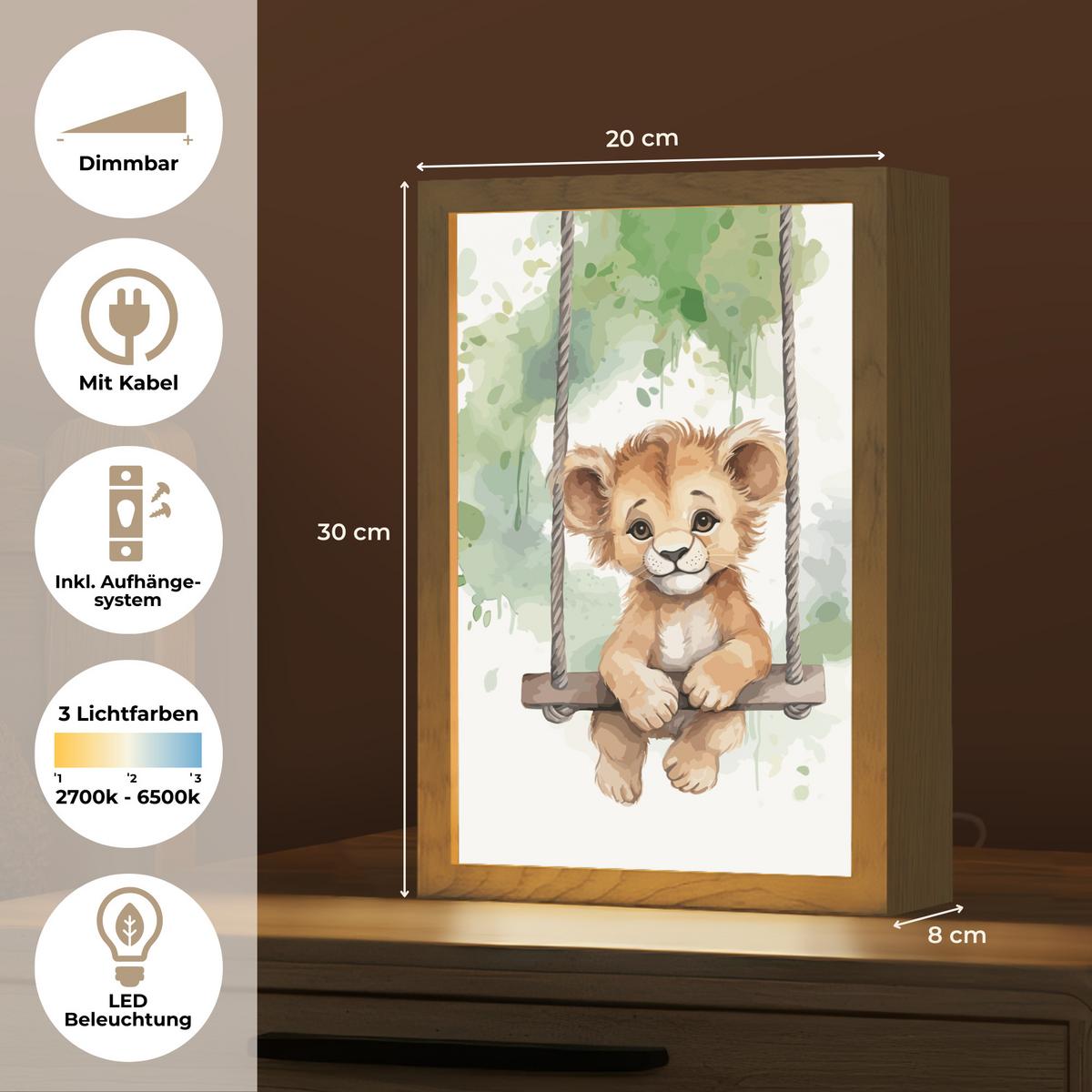 NACHTTISCHLAMPE Löwe - Tier - Kinder - Dschungel 20x30 cm - Weiß, Holzwerkstoff (8/20/30cm) - OnlyWow