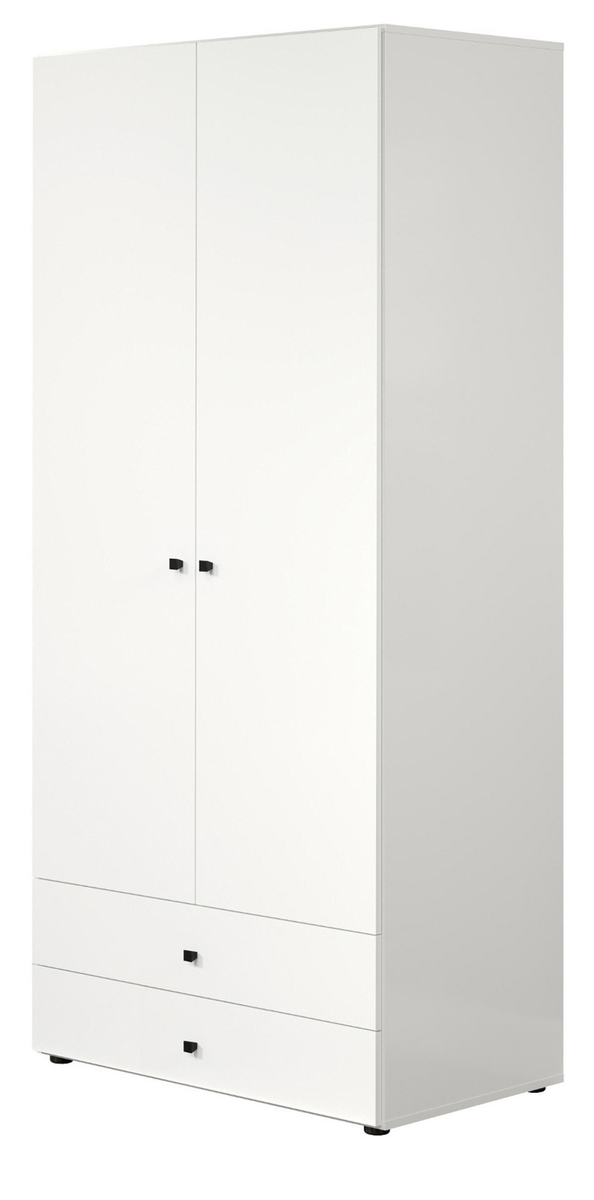 KLEIDERSCHRANK weiß 81 x 176 cm, Drehtürenschrank 2-türig mit Schubalden - Schwarz/Weiß, Holzwerkstoff/Kunststoff (81/176/51cm) - Top.Furn
