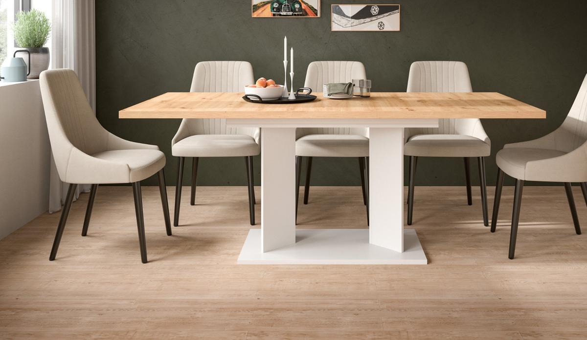 ESSTISCH Eiche Artisan, weiß 150 - 190 x 90 cm, Küchentisch ausziehbar - Eiche Artisan/Weiß, Holzwerkstoff (90/150/76cm) - Inn.Furn