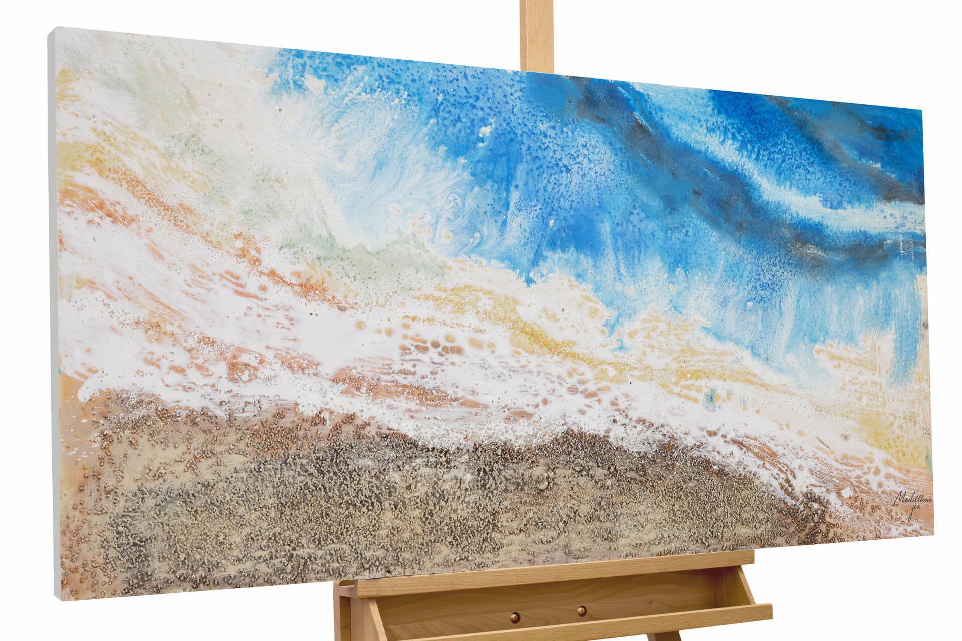 ACRYLBILD HANDGEMALT 120/60 cm - Blau/Braun, Holz/Textil (120/60cm) - KUNSTLOFT