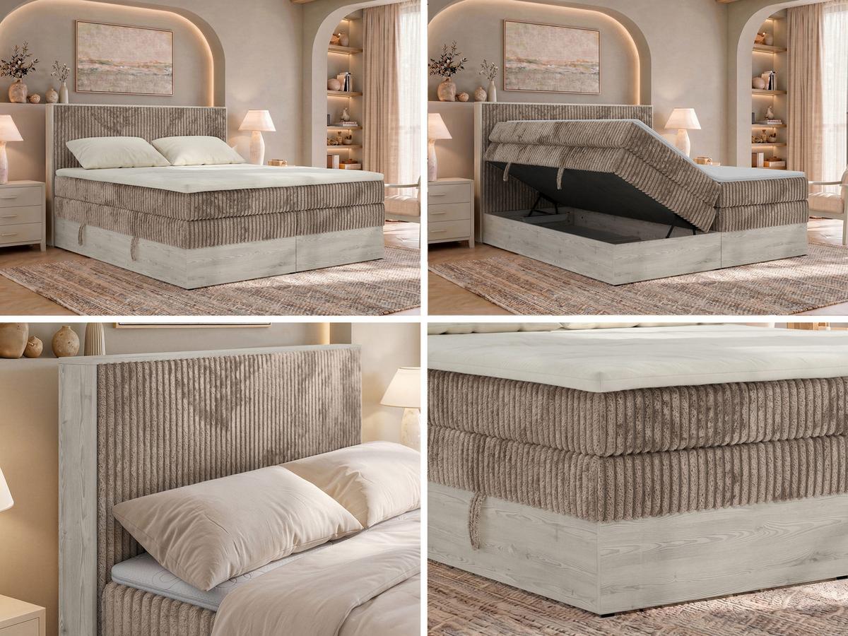 BOXSPRINGBETT NORDIC KING 160/200 - Braun Cord - Topper Visco - H3 - Schwarz/Braun, Kunststoff/Textil (160/200cm) - MKS