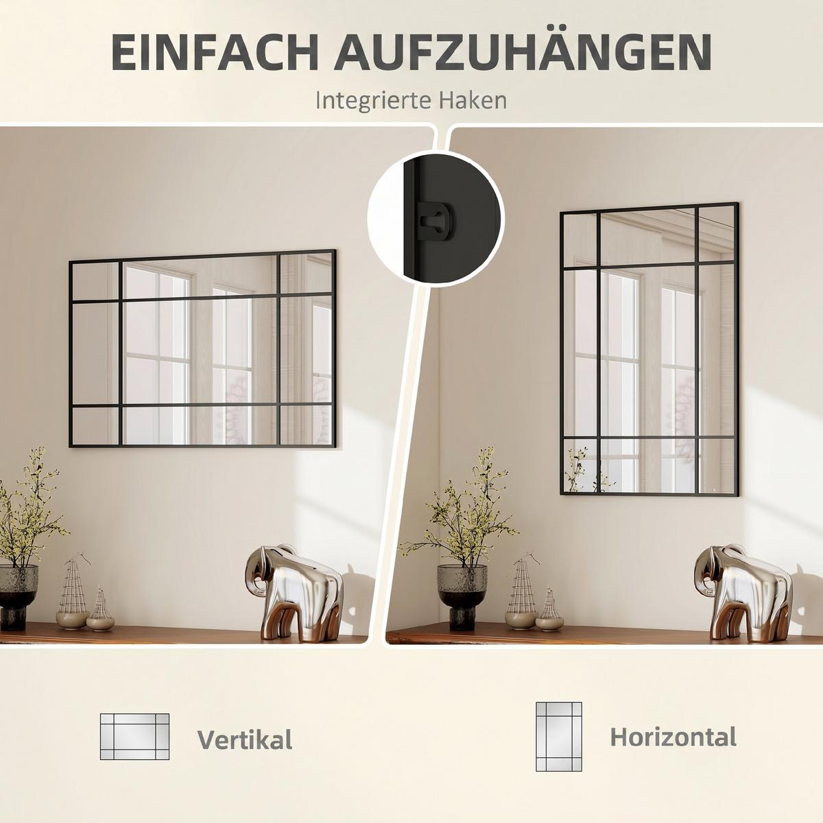 WANDSPIEGEL Glas Metall Schwarz - Schwarz, Metall (2/60/90cm) - HOMCOM