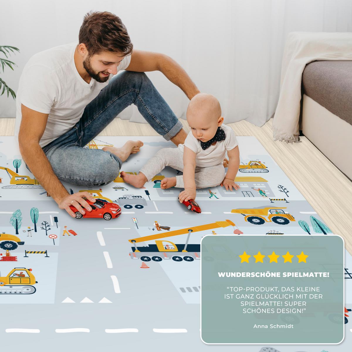 KINDERTEPPICH Baustelle - Traktor - Bagger - Auto - Design Spielteppich 180x120 cm - Hellblau, Kunststoff (180/0.3cm) - OnlyWow
