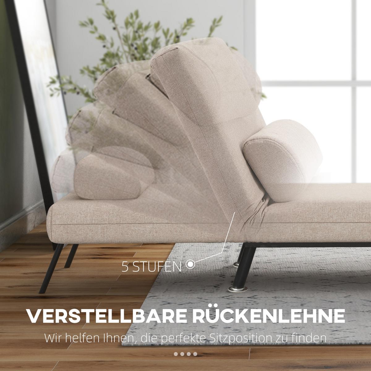 SCHLAFSESSEL, Klappsessel mit Bettfunktion, Rückenkissen, für Wohnzimmer, Beige - Beige/Schwarz, Textil/Metall (70/75/75cm) - HOMCOM