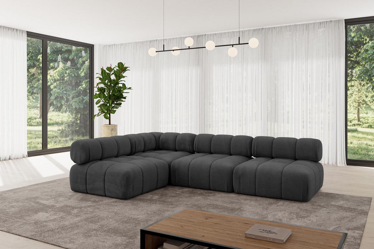 ECKSOFA modulares Sofa Samaro-L2 - 285x190x70 cm Schwarz Velours - Schwarz, Holzwerkstoff/Textil (285/190cm) - ALTDECOR