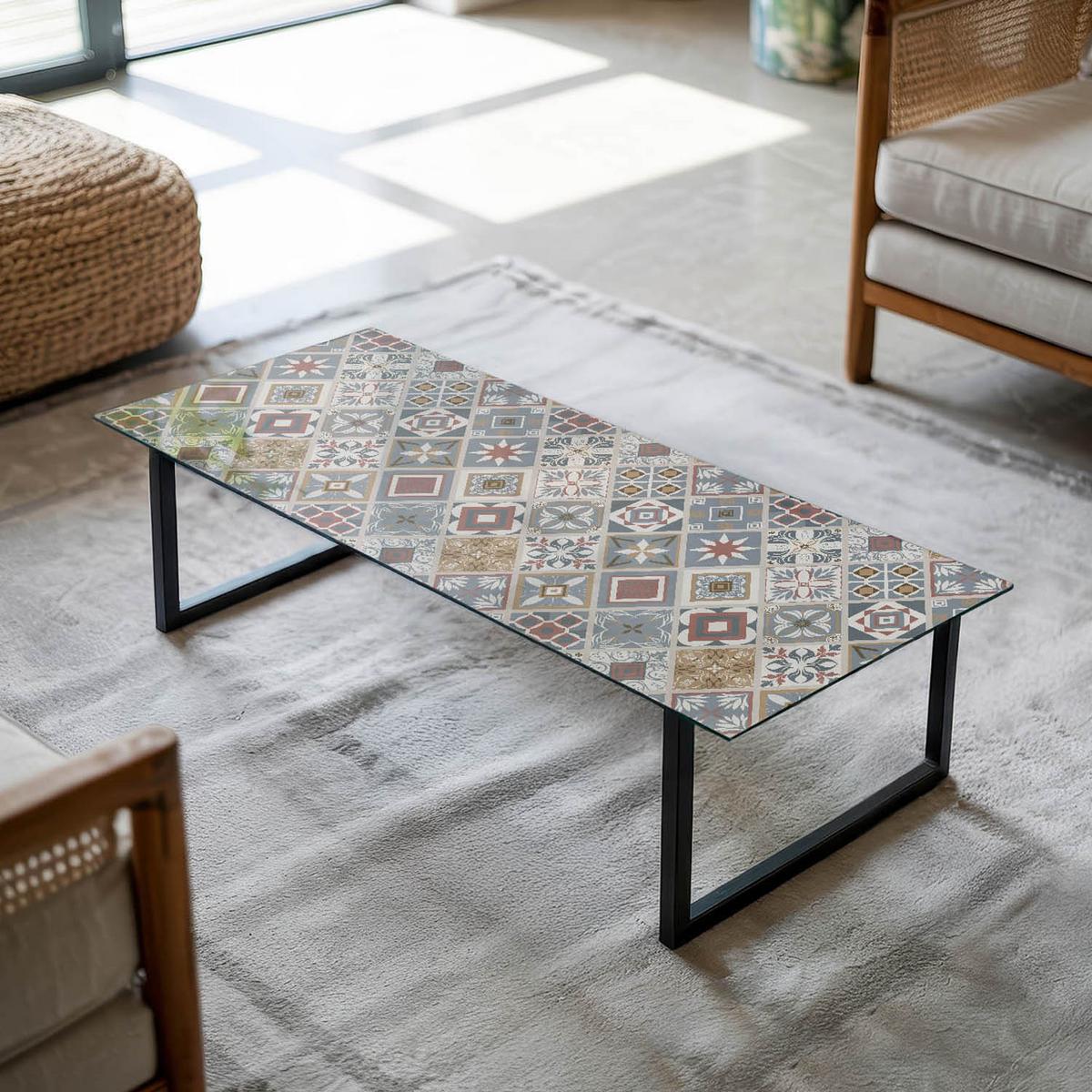 TISCHPLATTE 125x50 cm Mosaikmuster mit Ornamenten - Multicolor/Grau, Glas (0.4/125/50cm) - TULUP