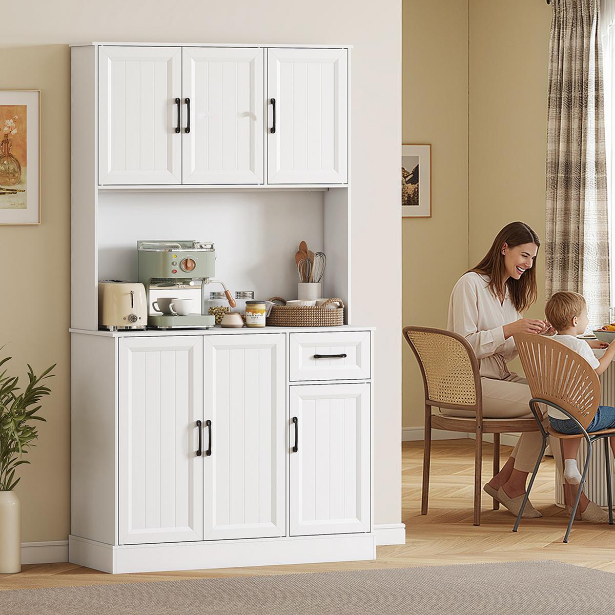 KÜCHENSCHRANK Buffetschrank mit Arbeitsplatte Verstellbaren Regalen 6 Türen - Schwarz/Weiß, Holzwerkstoff/Metall (39.5/180.5/100cm) - HOMCOM