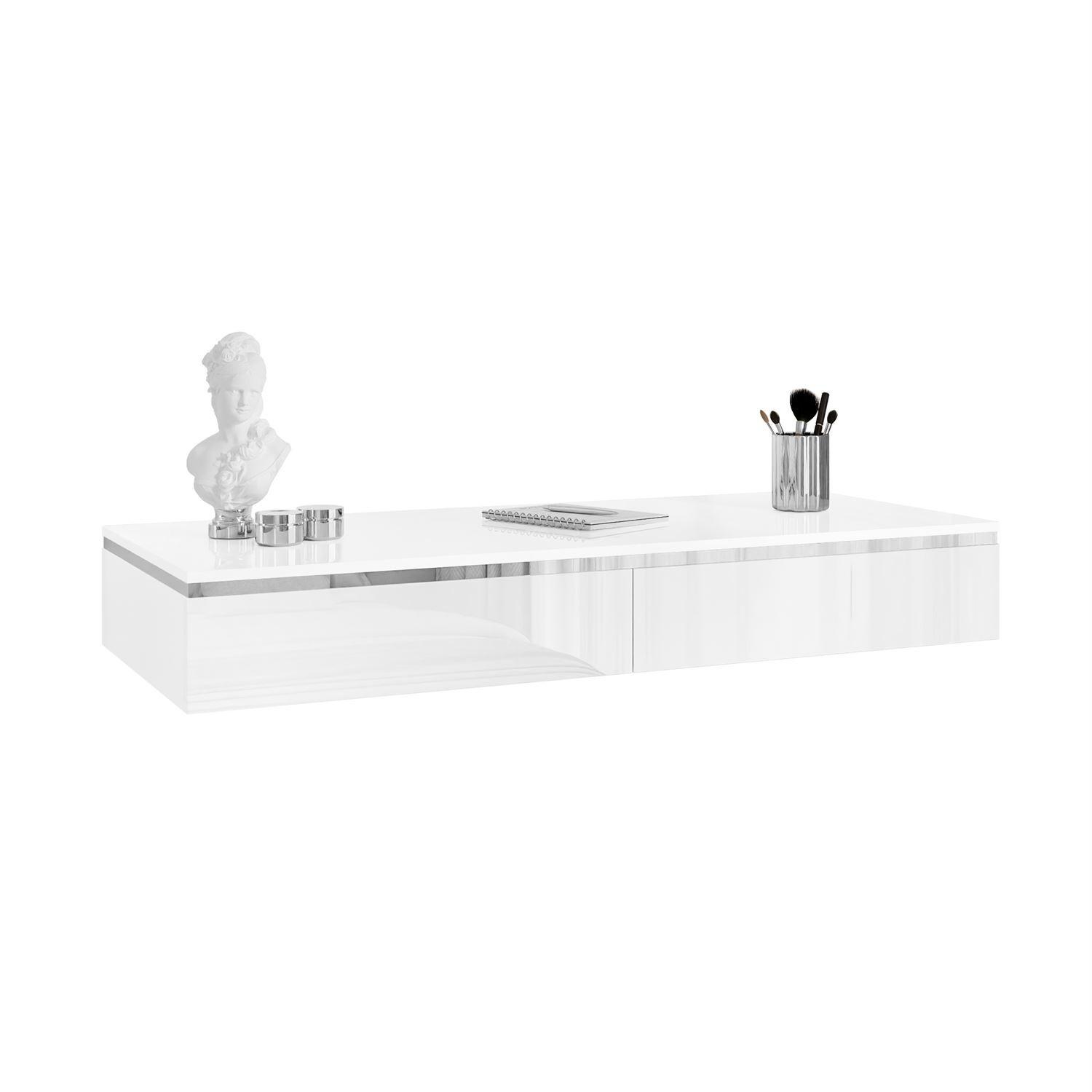 KONSOLEN AURORA SILVER Hängend Hochglanz Weiß - Weiß Hochglanz, Holzwerkstoff (102/15/43.6cm) - Lookway