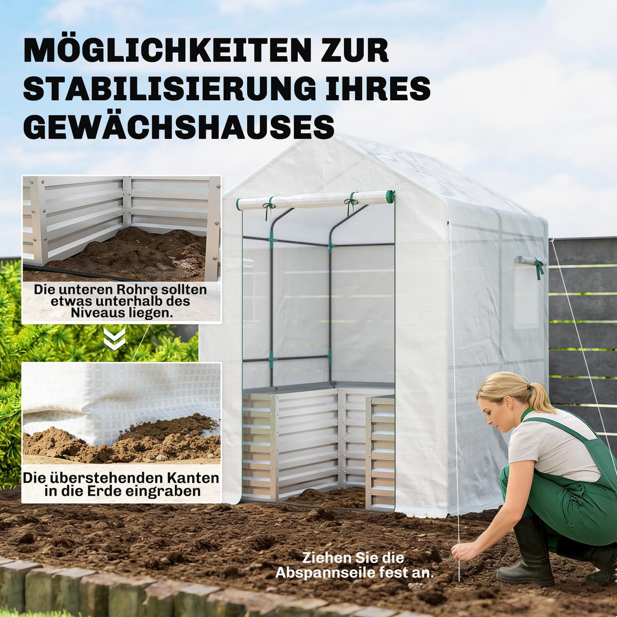 FOLIENGEWÄCHSHAUS PE Stahl Weiß - Weiß, Metall (141/190/141cm) - Outsunny