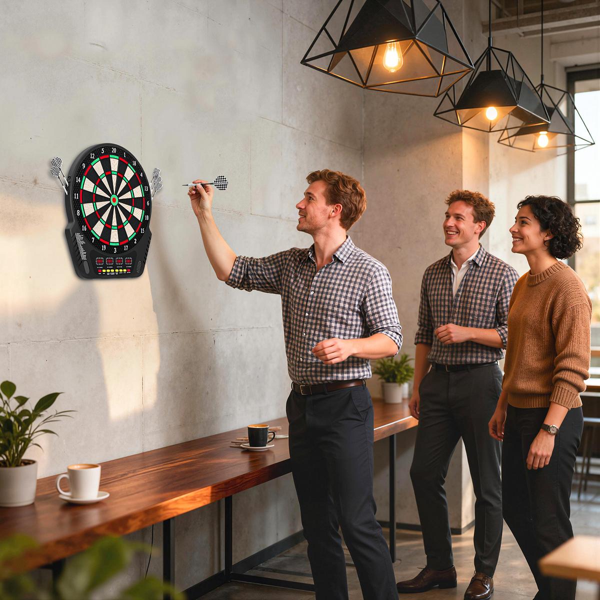 ELEKTRONISCHE Dartscheibe Dartboard Soundeffekte LED Anzeige 27 Spiele - Schwarz, Kunststoff (51.5/44cm) - HOMCOM
