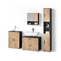 BADMÖBEL-SET Ronco Goldkraft Eiche/Anthrazit 4 Teile, mit Schubladenschrank und Midischrank - Honigeiche/Anthrazit, Holzwerkstoff (80/58/41cm) - Livinity®