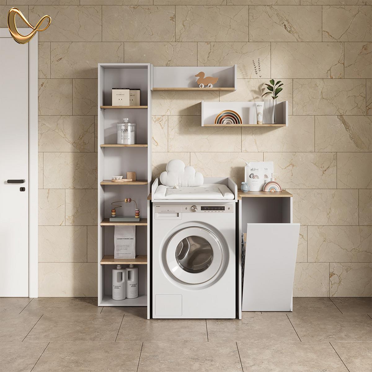 WASCHMASCHINENSCHRANK Paolina Weiß/Artisan 68 x 88.2 cm 2 Teile mit Wickelauflage - Weiß/Eiche Artisan, Holzwerkstoff (68/88.2/60cm) - Livinity®