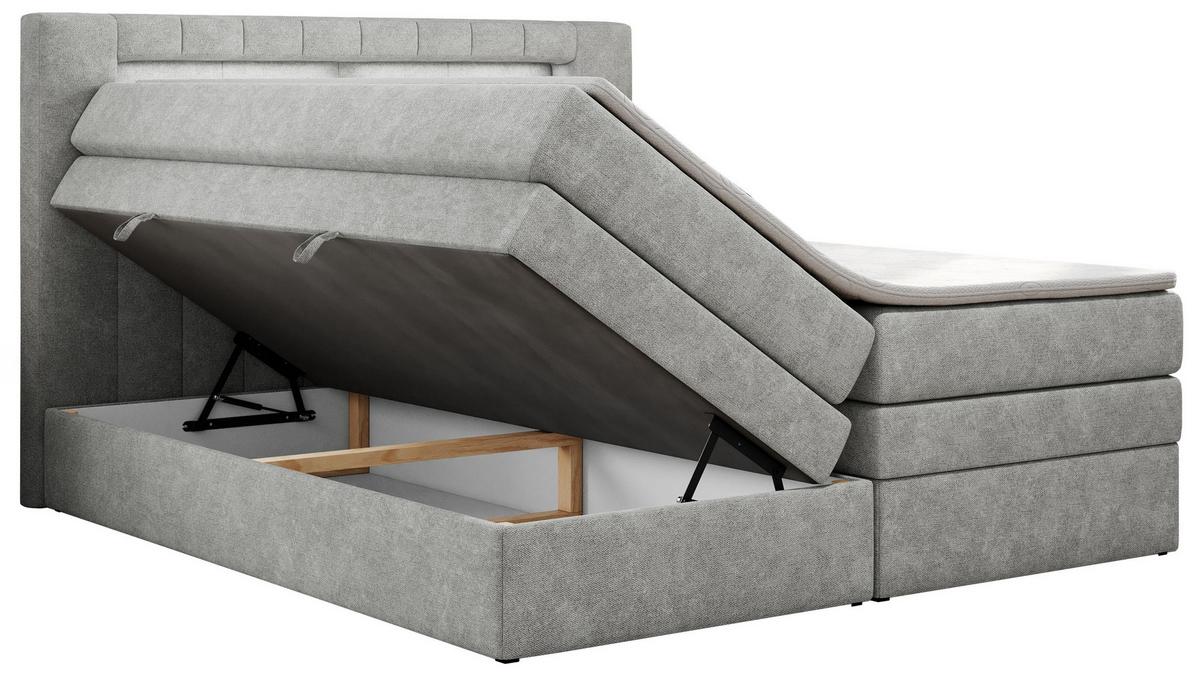 BOXSPRINGBETT GOLD-5 KING LED 200/200 Hellgrau Struktur - H3 - Hellgrau, Holz/Textil (200/200cm) - MKS