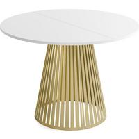 ESSTISCH Naro rund ausziehbar mit Goldenem Lamellen-Metallgestell, Weiß 100-180/100/76 cm - Goldfarben/Weiß, Holzwerkstoff/Metall (100/176/76cm) - WFL GROUP