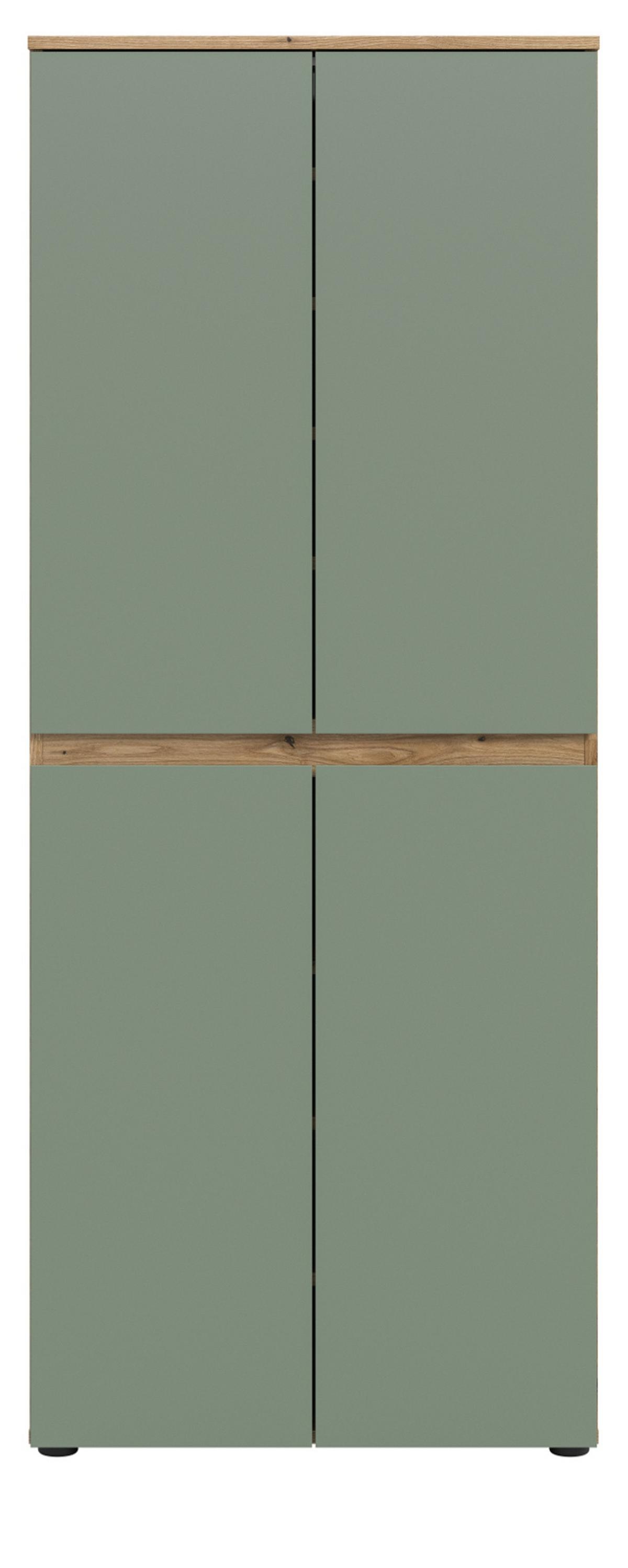 MEHRZWECKSCHRANK grün, Evoke Eiche 70 x 175 cm, Stauraumschrank 4-türig mit 9 Fächern - Eichefarben/Schwarz, Holzwerkstoff/Kunststoff (70/175/37cm) - Inn.Furn