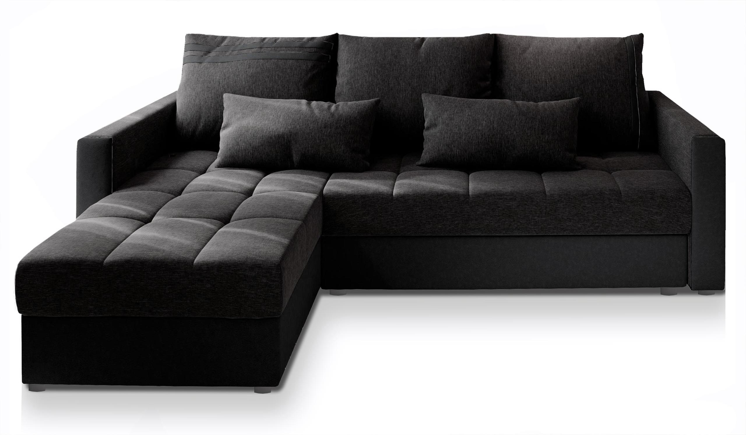 ECKSOFA KOS PIK Grau Dünner Stoff mit Schlaffunktion - Dunkelgrau/Grau, Holz/Kunststoff (220/140cm) - MASSENO