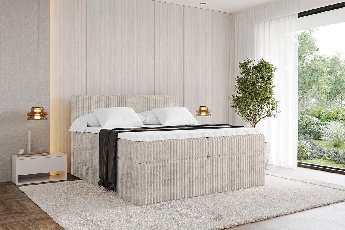 BOXSPRINGBETT mit Matratze H3|H4 und Lattenrost - TOLO KING 120x200 Cord - Creme - Creme, Holzwerkstoff (120/200cm) - ALTDECOR