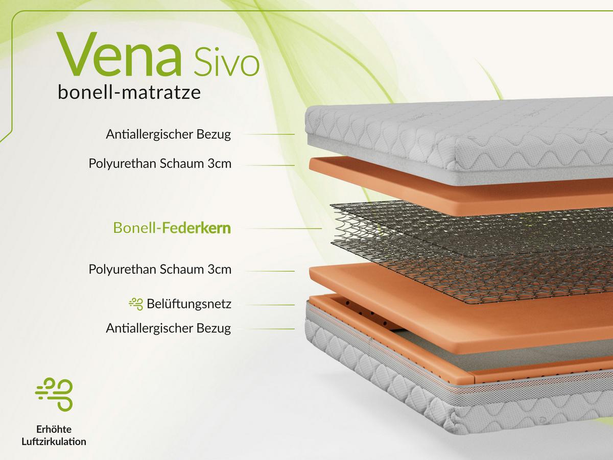 FEDERKERNMATRATZE VENA - 120/200 - H3 - Sivo - Weiß, Textil (120/200cm) - MKS
