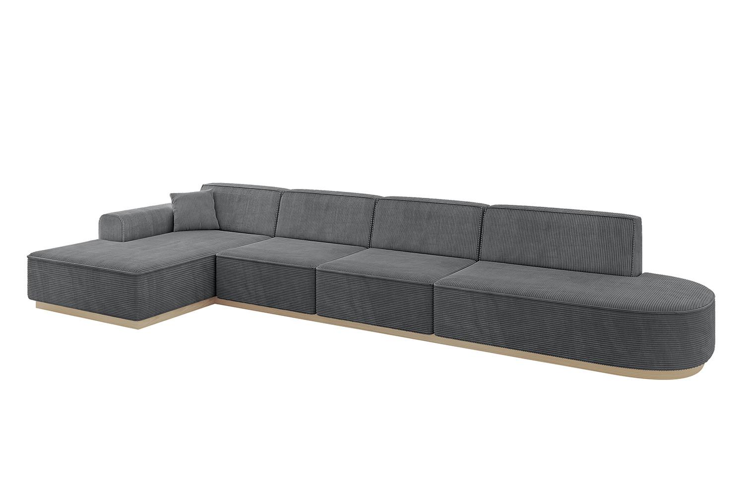 ECKSOFA Ottomane Links IREA-L3 - 412x165x80 cm Duneklgrau - Dunkelgrau, Holzwerkstoff/Textil (412/165cm) - ALTDECOR