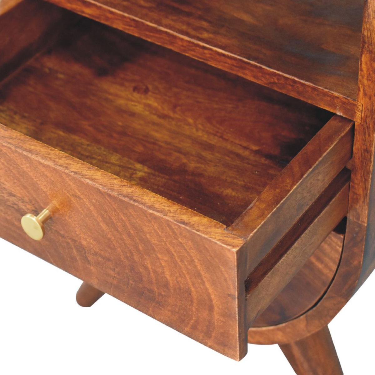 NACHTTISCH Split, 1 Schublade, 1 Offenes Fach, Nordische Beine, Dunkelbraun - Kastanienfarben/Messingfarben, Holz/Metall (40/52/35cm) - Artisan Furniture