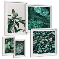 BILDER SET 5er Set - 50x50 cm & 20x30 cm & 40x60 cm Weißer Rahmen - Grüne Wälder, kristallklares Wasser - Weiß, Kunststoff (40/60cm) - TULUP