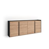 SIDEBOARD, Eiche und Schwarz, 207/35/80cm, mit Led - Eichefarben, Holzwerkstoff (207/80/35cm) - Skraut Home