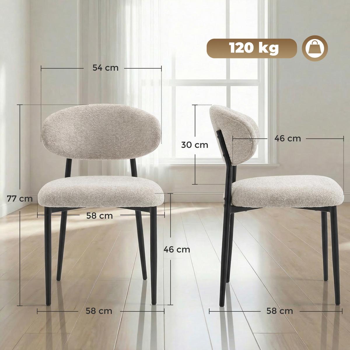 ESSZIMMERSTUHL 2ER-SET in Leinenoptik Beige - Beige/Schwarz, Textil/Metall (58/77/58cm) - HOMCOM