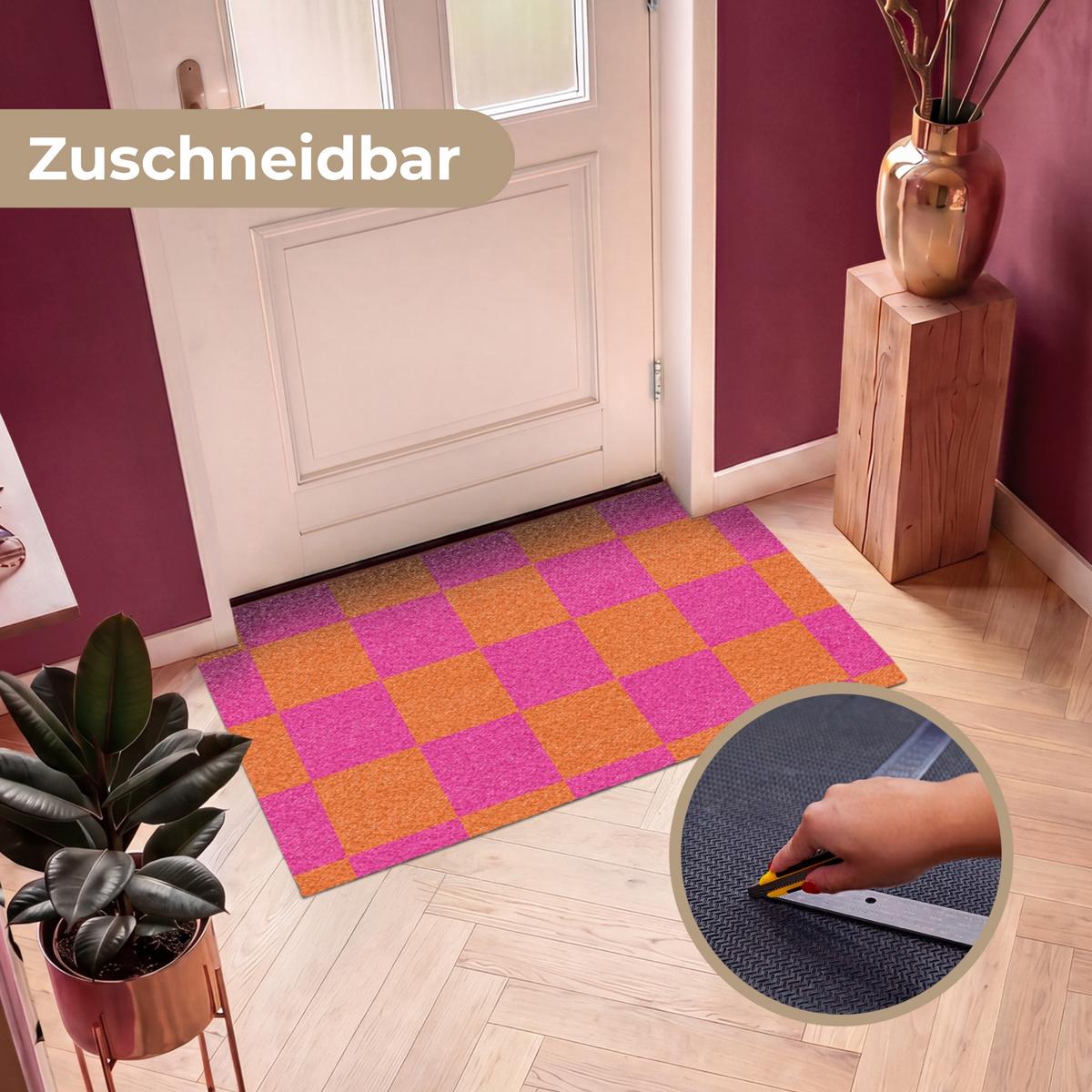 FUSSMATTE Schachbrettmuster - Orange - Rosa - Blöcke Schmutzfangmatte 120x80 cm - Pink, Kunststoff (120/0.4cm) - MuchoWow