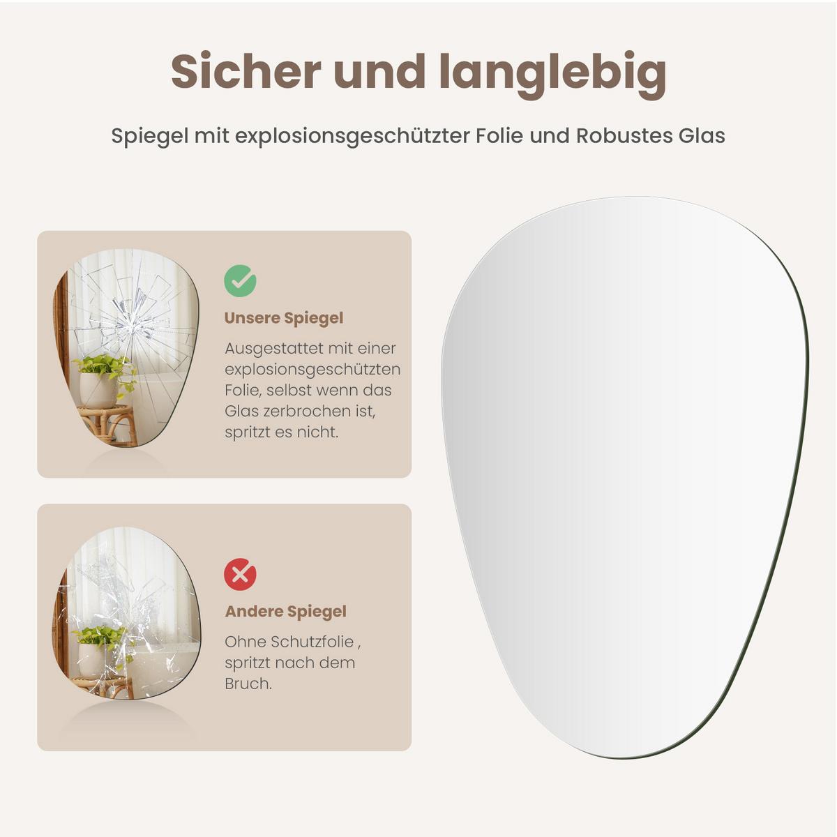 WANDSPIEGEL Asymmetrisch Umweltspiegel 60/45/2,5 cm - Weiß, Glas (45/2.4/60cm) - EMKE