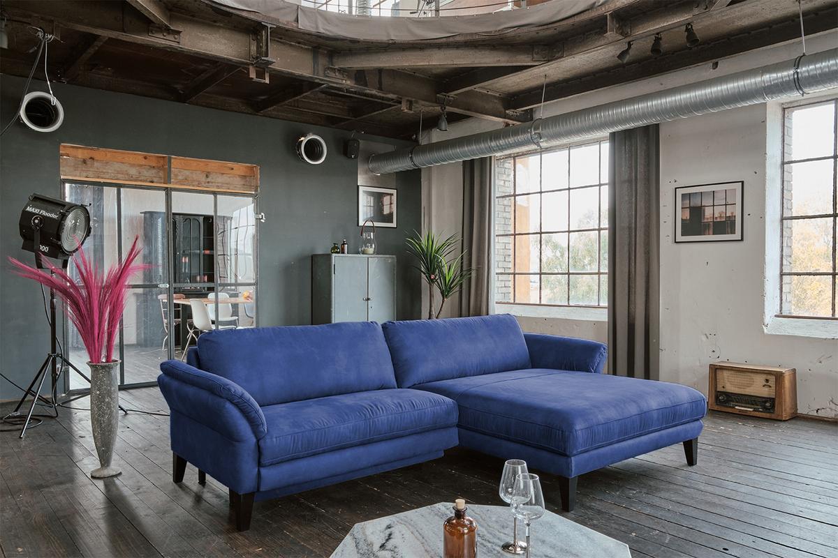 ECKSOFA MIT MOTORISCHER RELAXFUNKTION MALTA Blau Webstoff Relaxfunktion - Blau/Schwarz, Buchenholz/Textil (302/175cm) - KAWOLA