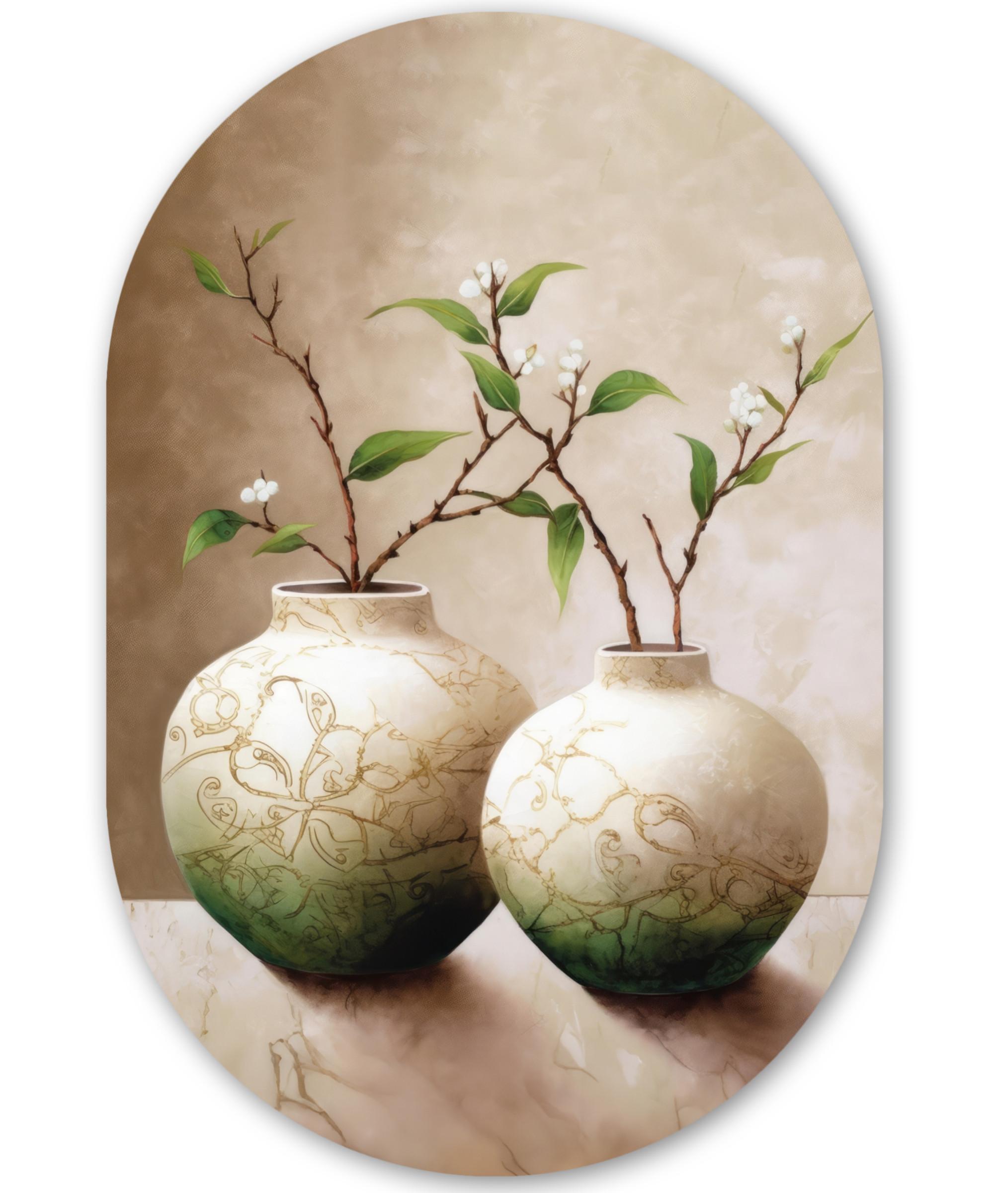 WANDBILD Blumen - Vase - Weiß - Botanisch - Beige Deko Groß 80x120 cm - Ecru, Kunststoff (80/120cm) - MuchoWow