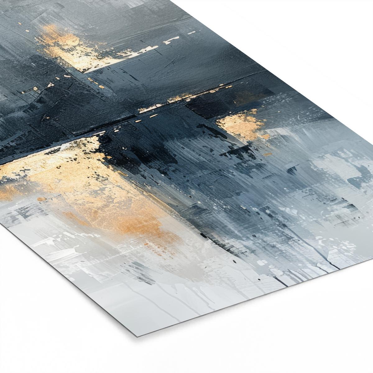 POSTER MIT RAHMENGERAHMTES BILD Kunst - Grau - Gold - Abstrakt 60x90 cm - Dunkelgrau, Papier (60/90cm) - MuchoWow