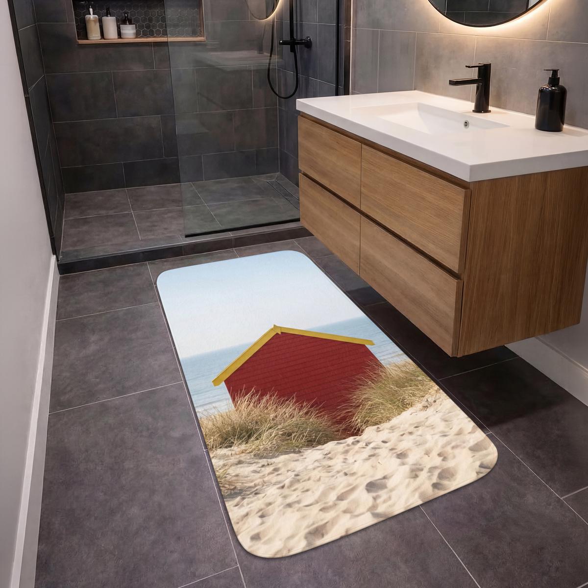 BADEMATTE Strand - Ferienhäuser - Farbenfroh - Dünen 60x120 cm - Multicolor, Textil (60/120cm) - OnlyWow