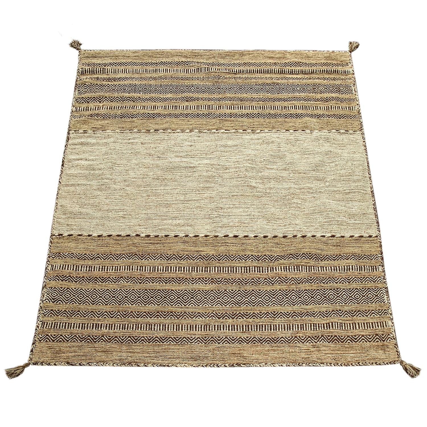 BAUMWOLLTEPPICH handgewebt wendbar, im Boho-Stil, Beige, 60 x 110 cm - Beige, Textil (110/60cm) - KADIMA DESIGN