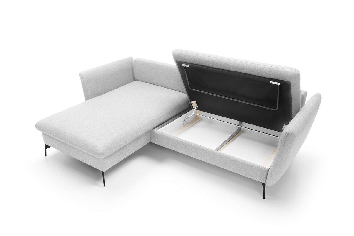 ECKSOFA FERRO Grau Geflochtener Stoff mit Schlaffunktion - Grau, Holz (258/167cm) - MASSENO