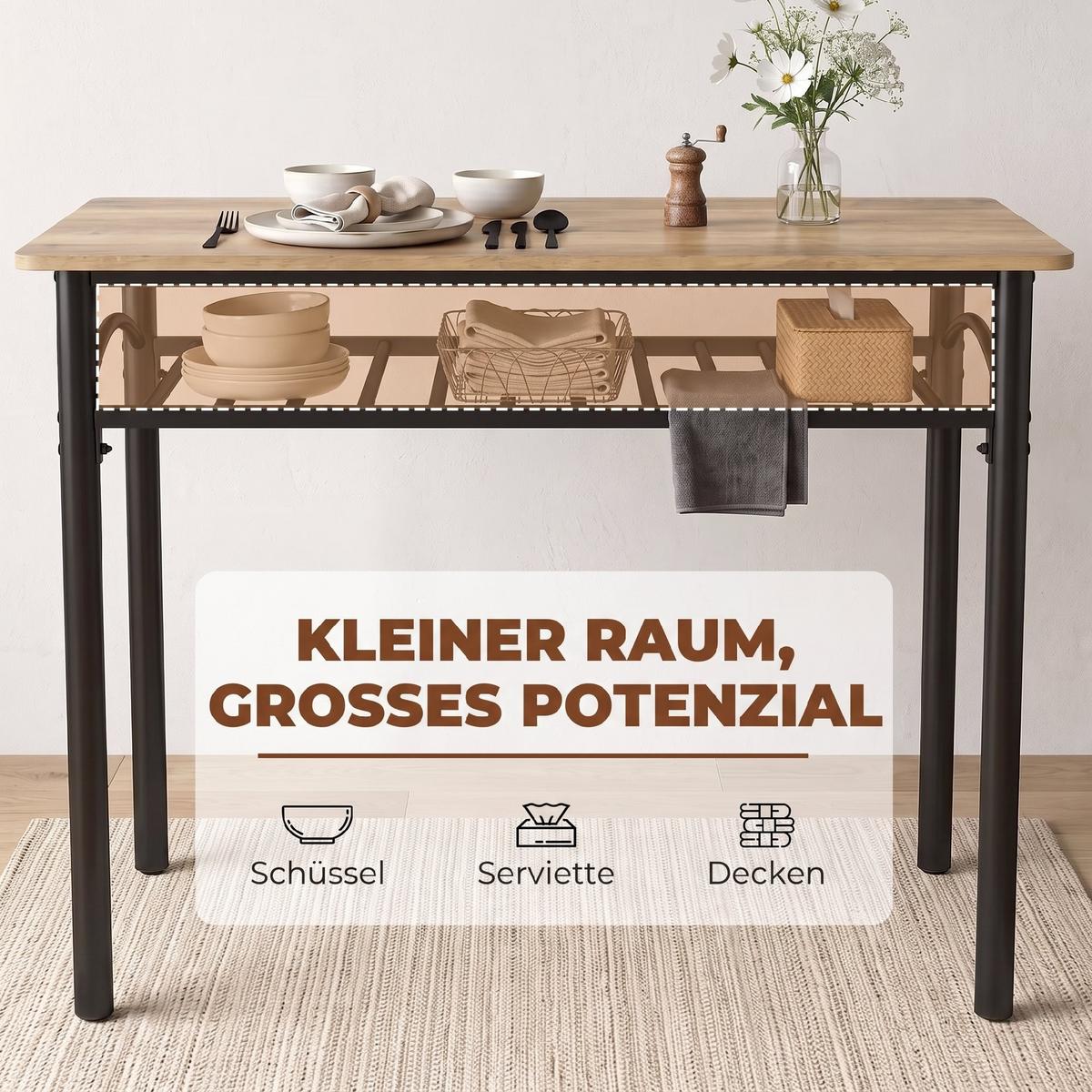 ESSGRUPPE 4er Set Metall MDF Rustikal-Braun - Schwarz/Braun, Holzwerkstoff/Kunststoff (60/76.3/100cm) - HOMCOM