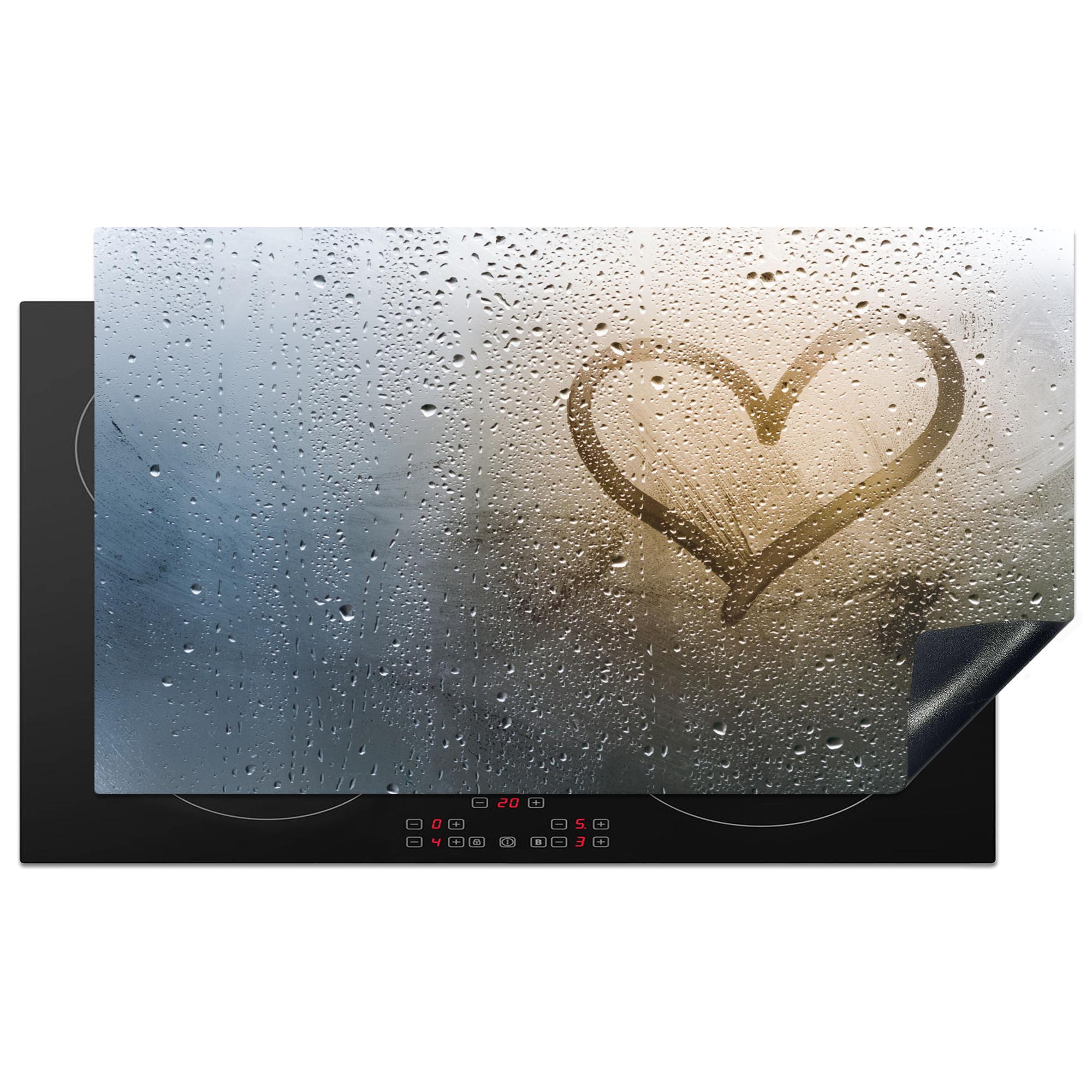 HERDABDECKPLATTE Herz - Kondenswasser - Wasser - 3D Induktionsschutz 91.6x52.7 cm - Grau, Kunststoff (91.6/52.7/0.2cm) - MuchoWow